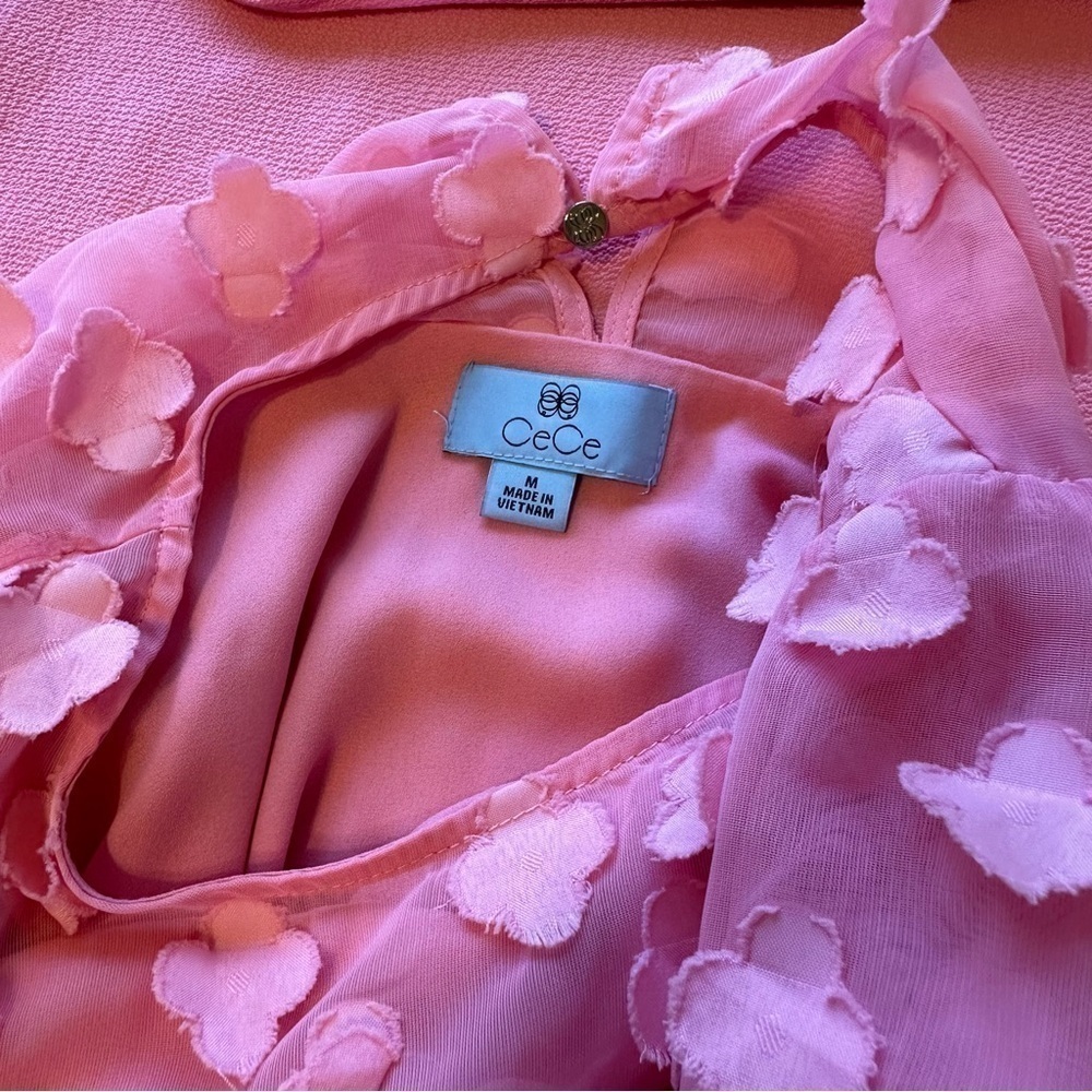 Cece NWT Sz M Medium Cupid Pink Sheer Sleeve Dress - Picture 11 of 11